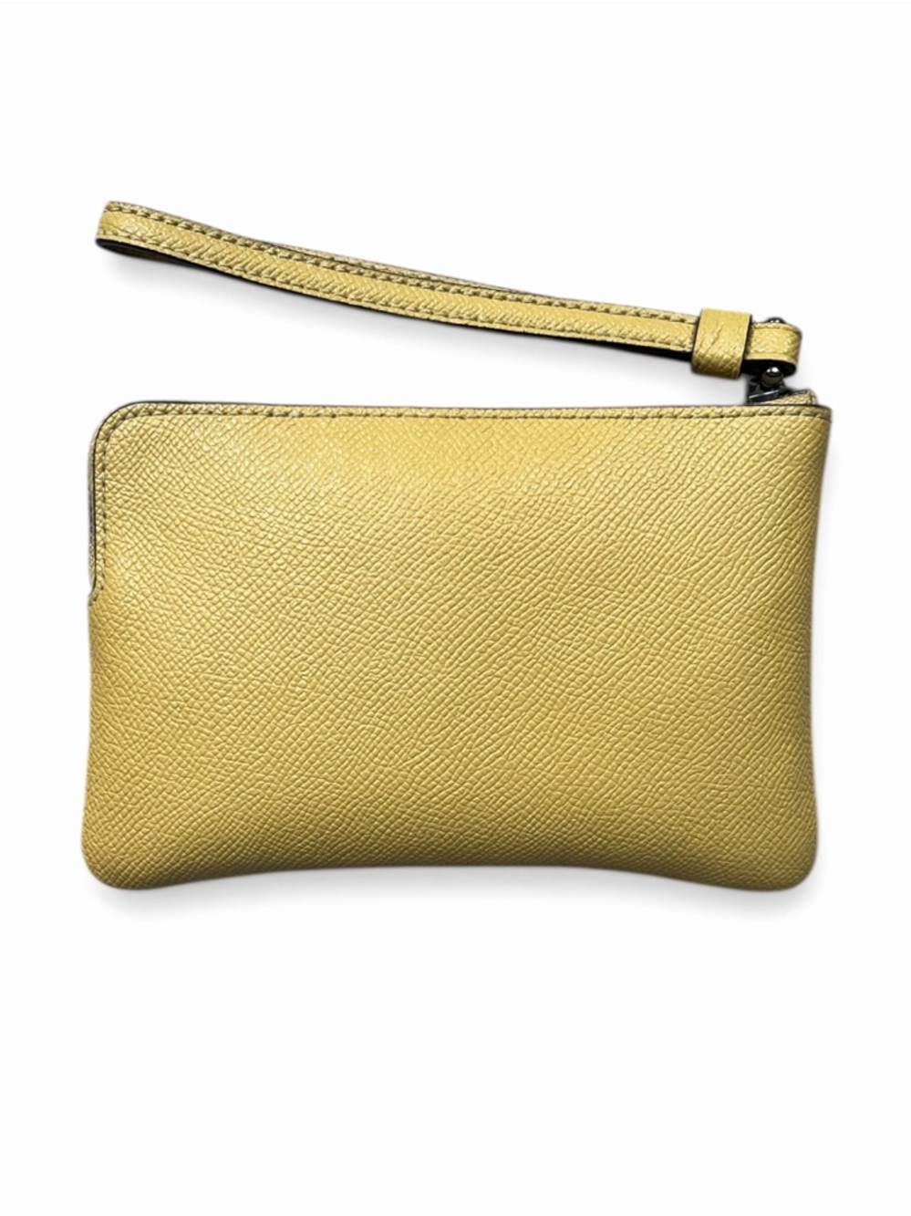 COACH Small Yellow Crossgrain Leather Corner Zip Wristlet Pouch Wallet Purse - Picture 6 of 13